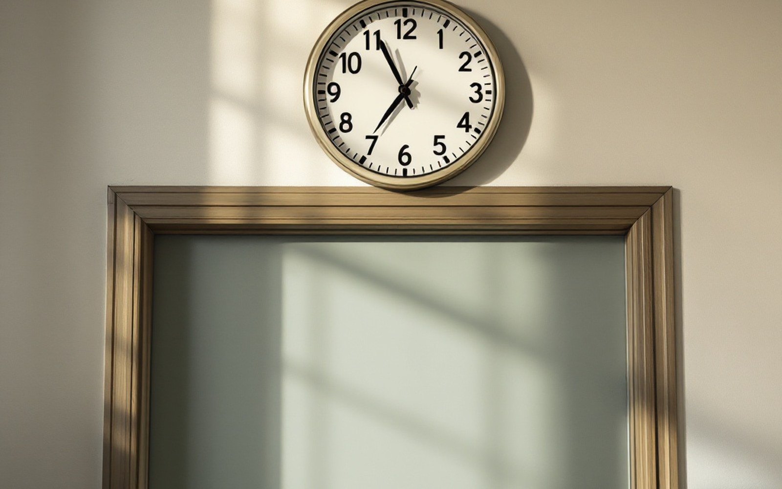A wall clock above a classroom door